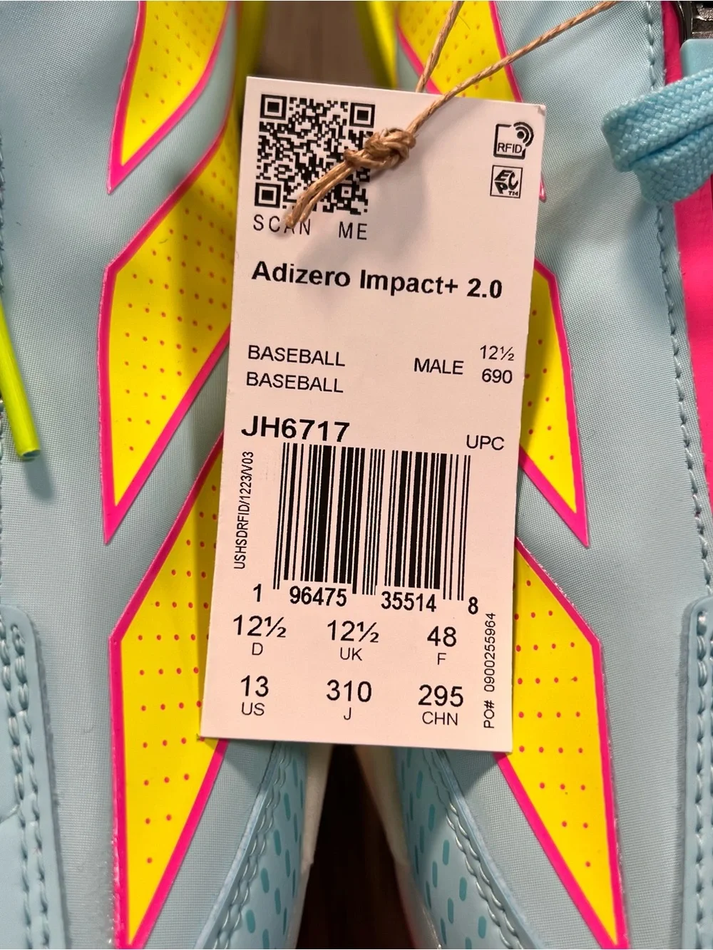 adidas adizero Impact+ 2.0 Men's Metal Baseball Cleats Size 13 JH6717 Blue Pink